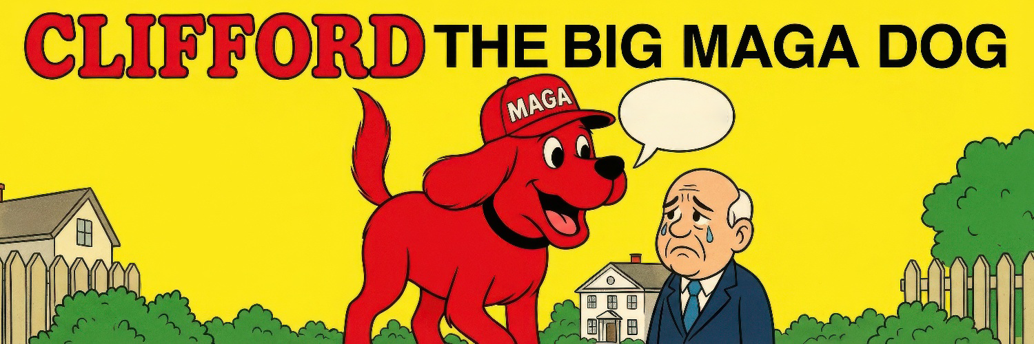 Clifford the Big MAGA Dog - a large red cartoon dog wearing a MAGA hat
